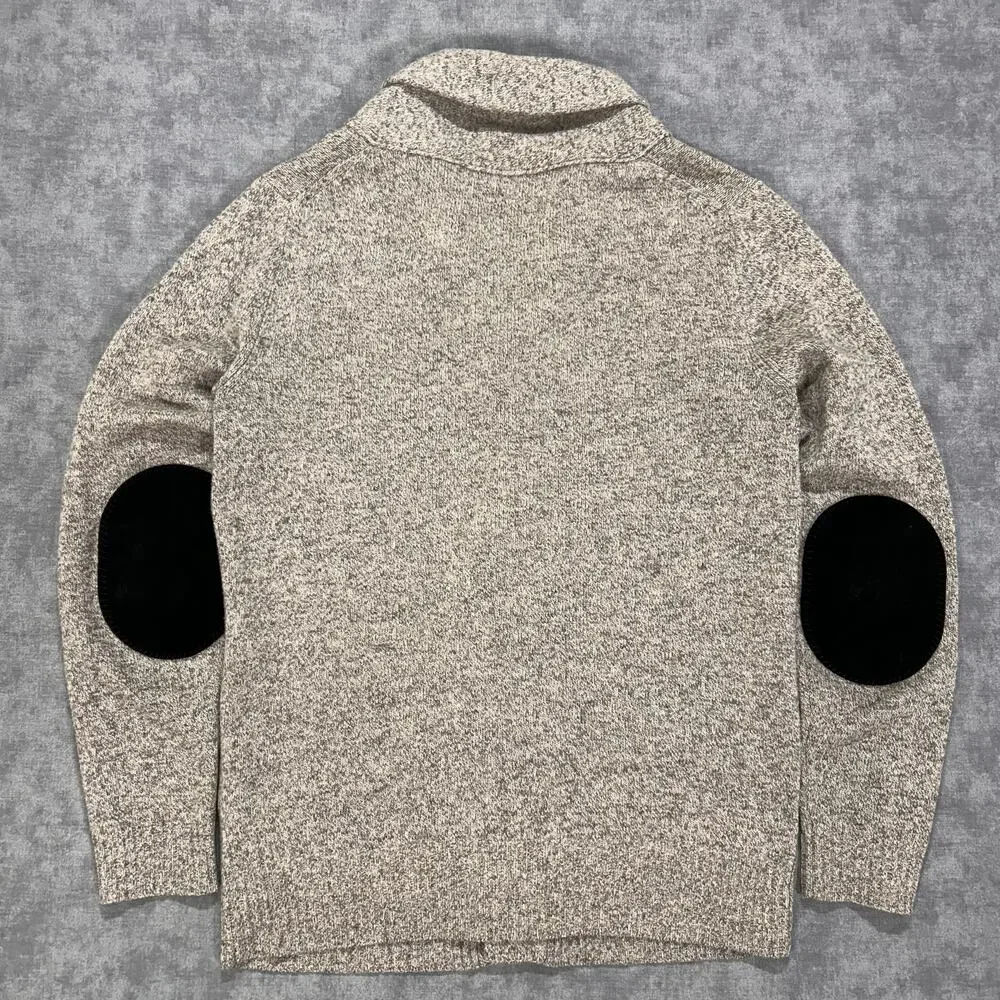 J Crew Lambswool Shawl Collar Cardigan Sweater Gray Elbow Patches Mens Small